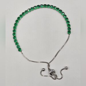 Crystal Emerald Green Slide Bracelet Made w Swarovski Crystals Silver